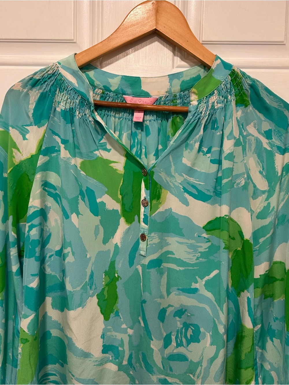 Lilly Pulitzer Elsa Silk Blouse Poolside Blue Floral Tunic Top 100% Silk Small - Picture 4 of 11
